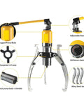 Hardcore Hydraulic Gear Puller With Adjustable Swappable Jaw Claws For Twenty Ton Yanking Of Stubborn Wheel Bearings And Axle Overhaul Badass Tool For Wrenchers, detailed view of adjustable handle and alloy steel jaws.