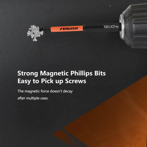 Close-up view of a 12 Piece PH2 Phillips Bit Set Magnetic Impact, S2 Steel, One Quarter Inch Hex Shank, showing magnetic tip.