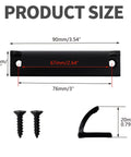 Aluminum Alloy Window Sash Lift Handle Set Black 2 Pieces for Sliding Windows showing dimensions with screws included