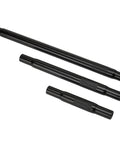 Imca Approved Track Ready Swedged Steel Linkage Tube Point Eight Seven Five Inch Outer Diameter Five Eights Threaded Ends For Built Tough Suspension Fabrication, three black linkage tubes of varying lengths.
