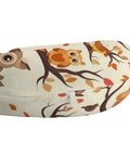 Close-up of Cartoon Family Owls On The Brown Tree U Shaped Travel Pillow With Memory Foam Core, showing owl print and zipper