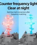 Remote Control Warship RC Battleship 2.4GHz Boat for Lakes and Rivers with red blue light conversion on ship structure.
