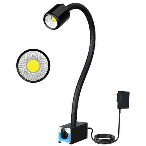 8W Magnetic LED Work Light For Lathe Drill Press With 12T Magnetic Base And Flexible Double Gooseneck