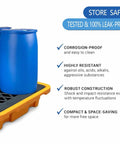 Yellow Spill Containment Pallet With Flat Top Grating For Factory Warehouse And Basement Storage Rugged Built Polyethylene Platform