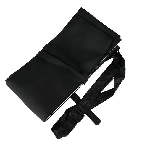 Two Tone Black And White Cloth Sword Bag With Adjustable Shoulder Harness, folded design showing black exterior and strap