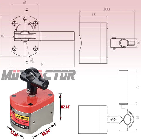 Heavy Duty Welding Magnet Square Clamp Holder With On Off Switch 700 Lbs Holding Force Magnetic Fixturing Tool diagram