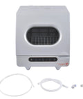 No Sweat Portable Mini Countertop Dishwasher Featuring Fast Wash Cycles and A Handy Five Liter Water Tank with Attached Line.