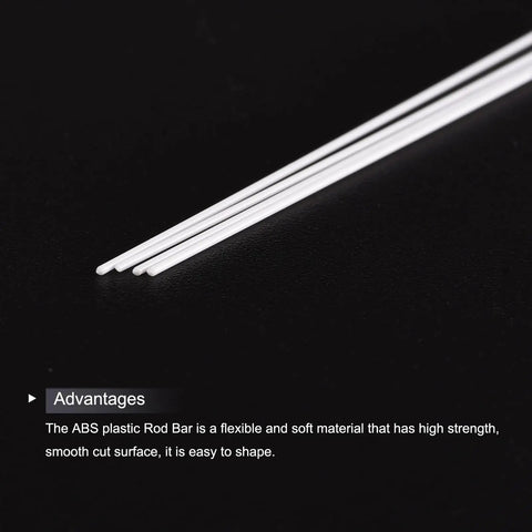 Close-up of ABS plastic round rods, 0.5mm by 250mm white, for DIY model making and architectural projects, pack of 25.