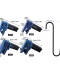 Must-Have Brake Hose Clamp Set With 4 Spring Pinch Tools And 2 Hooks, Featuring Mixed Grip Shapes For Fast Brake Fluid Control And Quick Garage Maintenance Work In Any Car Repair Shop Job blue spring clamps and hook with size labels