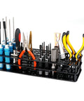 63 Hole Screwdriver Storage Rack for Hex and Cross Bits - RC Tools Organizer Stand with tools placed, built tough plastic construction