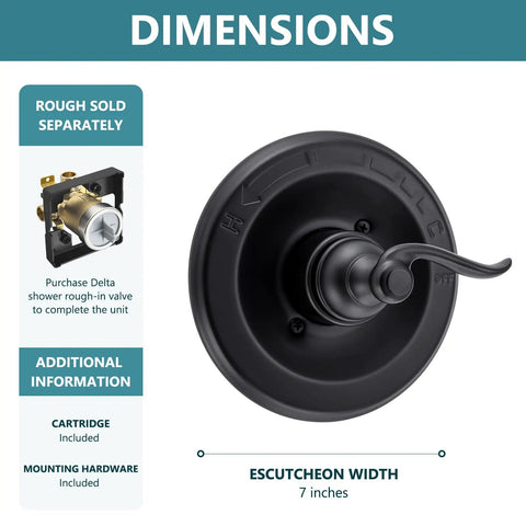 Pressure Balancing Valve Trim Replacement For D14 Series Matte Black with lever handle, 7-inch escutcheon
