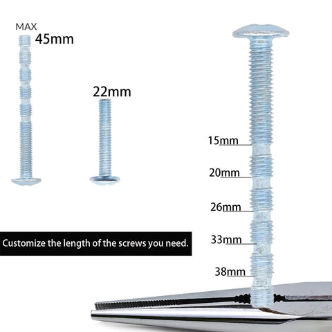 Screw length options for 5 Pack Black Zinc Alloy Cabinet Knobs Round Ball Drawer Pulls With Screws, showing sizes 22mm to 45mm.