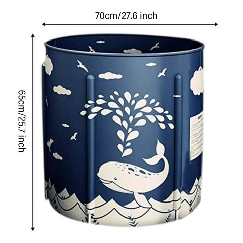Blue Portable Folding Bathtub For Small Bathrooms And Showers Eco Friendly Soaking Tub with whale print, 27 inch diameter