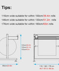Heavy Duty Rolling Wrapping Paper Holder And Bubble Wrap Dispenser With Integrated Cutter dimensions illustration and size tips.