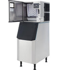 Heavy Duty Commercial Ice Maker With 230 Lb Storage Bin And Air Cooled Design, shows open door for ice access.
