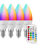 Color Changing E12 LED Bulbs With Remote Plug In 270 Degree Beam RGB Plus 2700K Warm White 450 Lumens 40W Equivalent 2 Modes And Timer Ideal For Chandelier Or Ceiling Fan 4 Pack