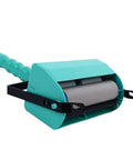 Professional Five Inch Knurling Decorator Roller With Comfortable Anti Slip Handle For Walls Ceilings Doors And Woodwork Textures, teal color side view.