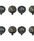 Heavy Duty Semi Metallic Disc Brake Pads Four Pairs For Alongha Sng Mechanical Mountain Bike Brakes viewed from top with label.