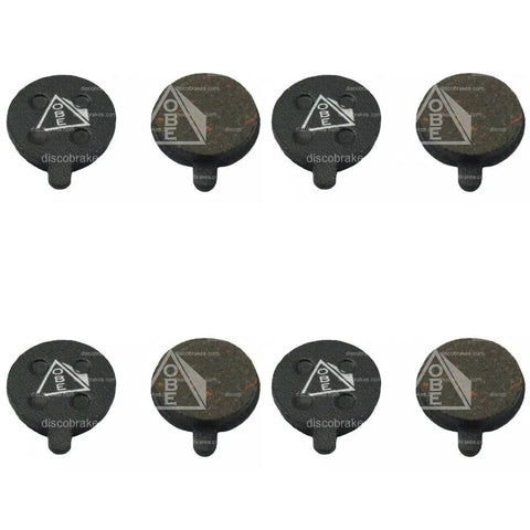 Heavy Duty Semi Metallic Disc Brake Pads Four Pairs For Alongha Sng Mechanical Mountain Bike Brakes viewed from top with label.