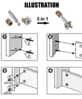Illustration of 125-Piece 3-In-One Furniture Hardware Kit With Hex Socket Cap Screws Barrel Nuts Cam Fittings for assembly.