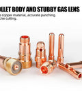 Copper stubby gas lens and collet body from 100 Piece TIG Welding Torch Kit With Glass Cup And Stubby Gas Lens For WP 17 18 26 Torches