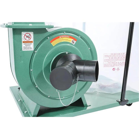 Close-up of 1-1/2 HP Portable Dust Collector for the shop, showcasing the 9-inch static pressure inlet, black finish.