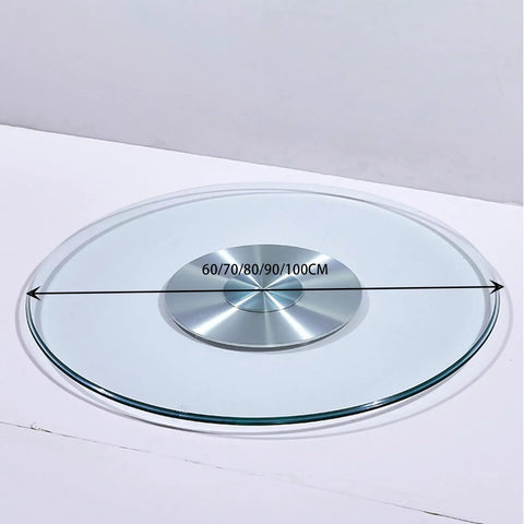 Tempered Glass Lazy Susan Turntable for Dining Tables showcasing multiple sizes with smooth design and safe edges.