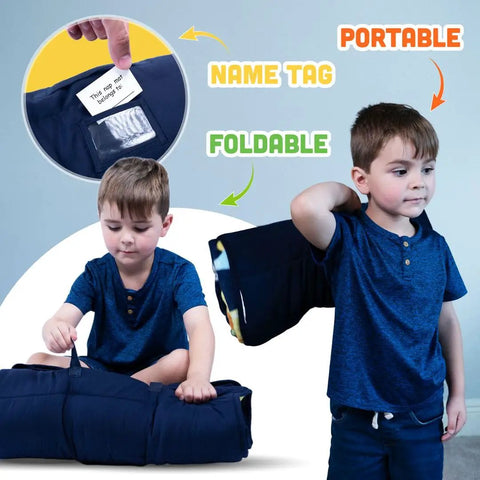 Child using Toddler Nap Mat With Pillow For Daycare And Travel Soft Cozy Portable Kid-Friendly And Machine Washable
