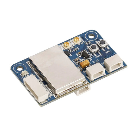 Six Channel Two Four GHz PWM PPM I Bus Pro Grade Receiver for FPV Drones, blue circuit board with connectors and dual antennas