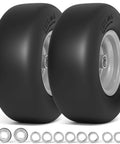 Flat Free 13x5.00-6 Lawn Mower Tire And Wheel Set No Flat Solid Front Tires For Zero Turn Mowers Built Tough For Residential And Commercial Use 500 Lb Load Hub 4.33-6.73 2 Pack Gray, shown with multiple bearings and spacers.