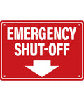 Badass Emergency Shut Off Sign Sticker With Knockout Down Arrow Hella Waterproof Self Adhesive Heavy Duty Safety Marker For Power Tools And Factory Equipment, red vinyl sign.