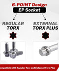 Comparison of regular Torx and External Torx Plus for External Torx Plus Socket Set 6 Point 19 Pieces EP Four To EP Thirty Two
