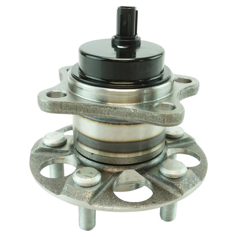 Rear Wheel Bearing And Hub Assembly For Toyota Prius 2010 2015 And Prius Plug In 2012 2015 Direct Fit Replacement For A Smooth Ride And Easy Install No Fuss shown in a close-up view with visible pre-assembled components for easy installation.