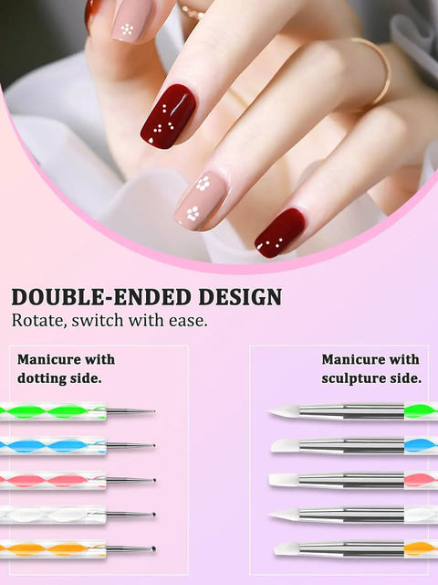 Double-ended dotting and sculpting tools from Magnetic Nail Stand Kit With Nano Tape Pro Nail Art Brushes French Tip Liner Brushes Resin Nail Palette