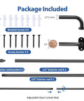 Package contents of French Door Curtain Rod Adjustable From 18 To 32 Inches Wrap Around Cafe Curtain Rod For Doors And Windows Half Inch Diameter Screwed Sash Rods Black 2 Pack