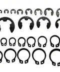 840 Piece C And E Clips Kit With 24 Sizes M2 Through M16 External Retaining Rings in Black Carbon Steel displayed