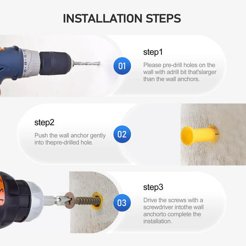 Installation steps for using 550 Piece Drywall Screws And Anchors Kit With Eight Size Options For Beefy Home Repairs And Picture Hanging.