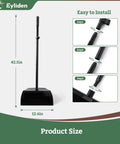 Large Upright Commercial Dustpan With Comb Teeth For Hair And Debris Cleanup, showing 42.5in handle and assembly steps