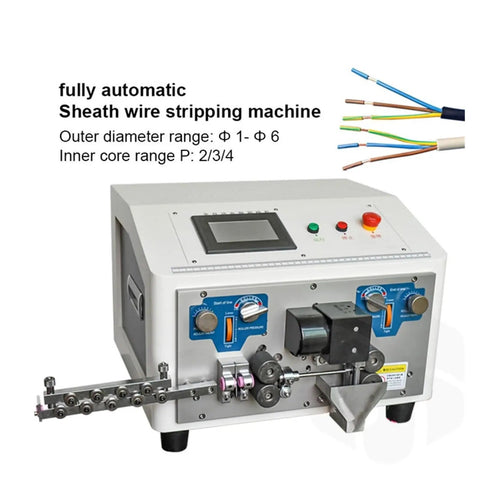 AOXHUGB Automatic Computer Cable Cutting And Stripping Machine For Sheathed Wire, showing control panel and wire feed mechanism.
