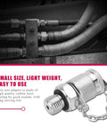 Hydraulic pressure test coupling kit with metal hose manifold and chrome quick-connect coupling.