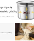 No Brainer Portable Bean To Cup Coffee Grinder And Spice Mill With Tap Control Quick Crushing Action Stainless Steel Bin showing 300ml stainless steel grinding cup.