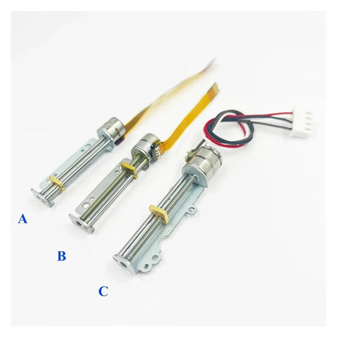 Compact Micro Linear Stepper Motor With Integrated Lead Screw DC 5V 2 Phase 4 Wire All Metal Build three models shown from different angles.