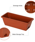 Close-up of drainage holes and water storage tray of Five Tier Vertical Garden Bed For Small Spaces Raised Planter Stand in brick red color.