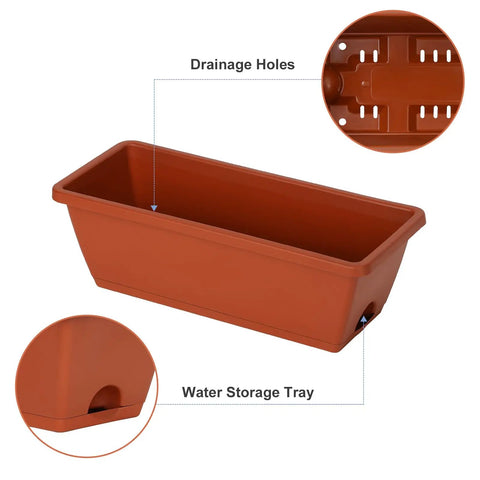 Close-up of drainage holes and water storage tray of Five Tier Vertical Garden Bed For Small Spaces Raised Planter Stand in brick red color.