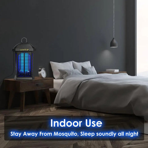 Outdoor Bug Zapper 4200V Electric Mosquito Zapper With Three Prong Plug for Indoor and Outdoor Fly Traps near bed on nightstand