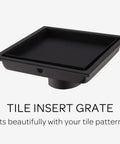 Square Shower Floor Drain With Tile Insert Grate 6 Inch Long Matte Black Finish SUS 304 Stainless Steel Removable