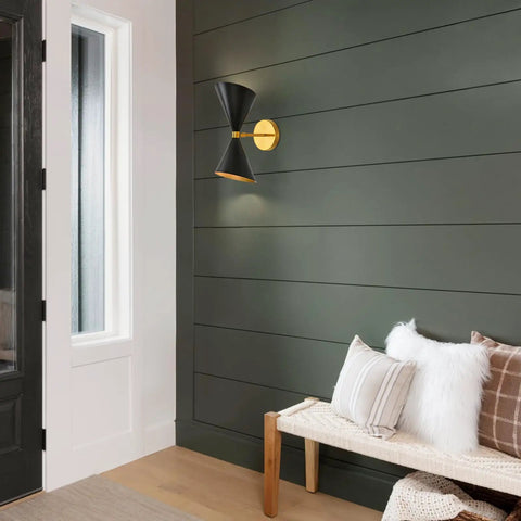 Mid Century Modern Wall Sconce 1 Pack Industrial Black And Brass Vanity Light With E26 Base, hardwired in hallway setting