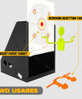 BB Trap With Built In Pellet Collector And Resetting Target For Airguns showing paper target insertion and resetting use
