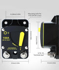 Manual Reset Circuit Breaker 300A High Amperage Switch For Truck Boat Trolling Motor Car Stereo Systems Solar Panels Battery Backup And RV Power Distribution Blocks Rig Ready, showing dimensions and design.