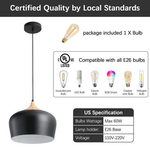 Dope Adjustable Industrial Pendant Light For Kitchen Island Overhangs Black Metal Shade 11.8 Inches with bulb options and specs